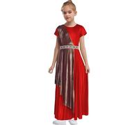 Riismen Kids Girls Greek Philosopher Costume Metallic Wrap Maxi Dress for Themed Events Red 5-6 Years