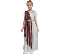 Riismen Kids Girls Greek Philosopher Costume Metallic Wrap Maxi Dress for Themed Events Silver 13-14 Years