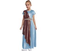 Riismen Kids Girls Greek Philosopher Costume Metallic Wrap Maxi Dress for Themed Events Sky Blue 9-10 Years