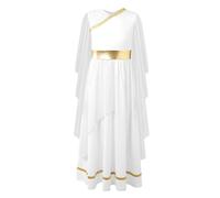 Riismen Kids Girls Greek Princess Costume Athenian Toga Dress Ruffles Sleeve Chiffon Maxi Gown Dress White A 15-16 Years