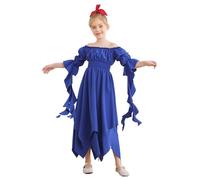 Riismen Kids Renaissance Princess Costume Medieval Gothic Off Shoulder Dress with Ruffles Maxi Length Royal Blue 9-10 Years