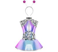 Riismen Little Big Alien Performance Piece Set Sparkly Leotard With Tutu Skirt And Feeler Headpiece Blue Hot Pink 5-6 Years