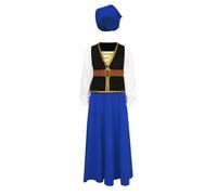 Riismen Medieval Pioneer Costume for Girls Steampunk Shirts Waistcoat Maxi Skirts with Headwear Blue 9-10 Years