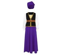 Riismen Medieval Pioneer Costume for Girls Steampunk Shirts Waistcoat Maxi Skirts with Headwear Purple 9-10 Years