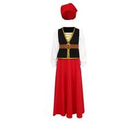 Riismen Medieval Pioneer Costume for Girls Steampunk Shirts Waistcoat Maxi Skirts with Headwear Red 5-6 Years