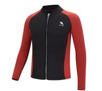 Riismen Mens 2mm Neoprene Swim Coat Long Sleeve Zip Up Rash Guard Jacket Professional Wetsuits Top Black&Red 3XL
