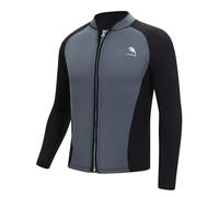 Riismen Mens 2mm Neoprene Swim Coat Long Sleeve Zip Up Rash Guard Jacket Professional Wetsuits Top Dark Gray&Black 3XL