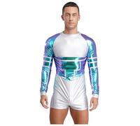 Riismen Mens Halloween Alien Robot Cosplay Jumpsuit Metallic Shiny Astronaut Space Party Bodysuit Silver 3XL
