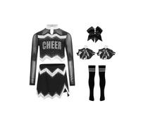 Riismen Musical Festival Cheer Leader Costume for Girls 5 Piece Set with Long Sleeve Crop Top and Skirt Silver 15-16 Years
