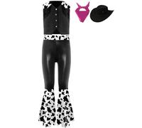 Riismen Western Cowgirl Costume for Little Big Girls 4 Piece Vest Pants Scarf Hat Black 9-10 Years