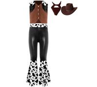 Riismen Western Cowgirl Costume for Little Big Girls 4 Piece Vest Pants Scarf Hat Dark Brown 9-10 Years