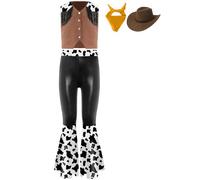 Riismen Western Cowgirl Costume for Little Big Girls 4 Piece Vest Pants Scarf Hat Light Brown 9-10 Years