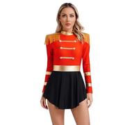 Riismen Women Circus Ringmaster Costume Showman Bodysuit Dress Christmas Halloween Cosplay Carnival Costumes Red M