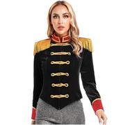 Riismen Women Circus Ringmaster Costume Velvet Jacket Tassel Shoulder Coat Lion Tamer Adults Cosplay Costume Black L