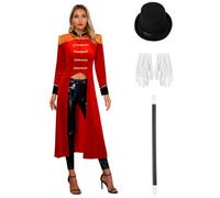 Riismen Women Trapeze Artist Circus Acrobat Costume Jacket | Lion Tamer Costume,Sequin Ringmaster Outfit Set,Lion Tamer Outfit for Themed Parties,with Hat Magic Wand Gloves,Long Sleeve