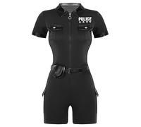 Riismen Womens Dirty Cop Policewoman Dress Up Cop Costume Adult Police Officer Uniform Halloween Fancy Dress Black XL