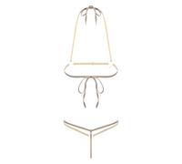 Riismen Womens No Coverage Micro Bikini Lingerie Lace-up Bra Top And T-back Thong 2pcs Nightwear Nude One Size