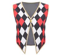 Riismen Women's V Neck Vest Circus Ringmaster Cosplay Golden Trimming Irregular Hem Waistcoat Red&Black M