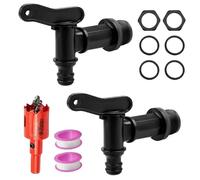 Riisoyu 2 Piece Water Butt Tap, 3/4 Inch with Waterproof Sealing Tape Rain Bucket Spout Seal Lock Nut Water Butt tap Replacement kit for Rain Bucket, Tank, Gardening (Black)