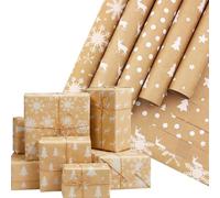 Riisoyu 5 Styles Christmas Wrapping Paper, 43 * 100CM Brown Kraft Xmas Wrapping Papers Roll with Twine Eco-Friendly Gift Wrap Paper for Birthday Baby Shower Wedding Gift Wrap