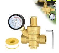 Riisoyu Pressure Regulator Water 1/2 Inch DN15 with Pressure Gauge, Brass Water Pressure Regulator, Adjustable Water Pressure Regulator, Pressure Reducing Valve with Adjustment Tools, Made of 100%