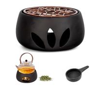 Riisoyu Tea Warmer for Teapot, Porcelain Tea Cosy with Tea Light Holder and Stove Mat, Hollow Carved Design, Coffee Warmer, Tea Warmer, Ceramic with Cork Mat for Heating Tea, Milk, Coffee
