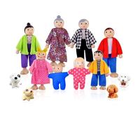 Riisoyu Wooden Dollhouse People Family Set, 7 Pieces Dollhouse Figures with Dog Cat Dolls House Accessories for Pretend Families Bending Dolls Kids' Toys
