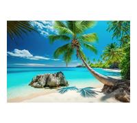 Riivvdise Aquarium Background Tropical Beach and Sea with Coconut Terrarium Backdrop Sunny Seabeach with Amazing Coastal Landscape Fish Tank Background Aquarium Wallpaper Poster Decor Vinyl 36x18in