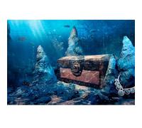 Riivvdise Aquarium Background Underwater Aquarium Backdrop Treasure Chest with Bright Gold Treasure Box Adventurous Water Wealth Pirate Fish Tank Background Decor Vinyl 36x18in