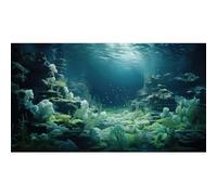 Riivvdise Aquarium Background Underwater Bioluminescent Life Coral Terrarium Backdrop White Coral Lush Moss Fish Tank Background Rock Sunlight Rays Tank Aquarium Wallpaper Poster Vinyl 24x16in