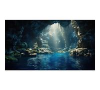 Riivvdise Aquarium Background Underwater Cave with Blue Water and Sunbeams Terrarium Backdrop Fantasy Rocks Moss Sun Rays Fish Tank Background Cave Landscape Tank Wallpaper Poster Vinyl 48x20in
