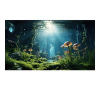 Riivvdise Aquarium Background Underwater World Terrarium Backdrop Jungle Style Mushrooms with Lush Moss Fish Tank Background Stream Rock Reptile Habitat Backdrop Tank Wallpaper Poster Vinyl 72x18in