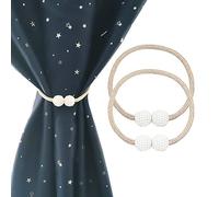 RIJAHO Magnetic Curtain Tie backs, 2 Pack Nylon Braided Rope Tie Backs for Curtains with Pearl Ball, Beige