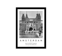 Rijks Museum Travel Print Amsterdam Wall art Black and white Poster A3 Print in Black frame 33.5 X 45.5cm (13.2x18inch)