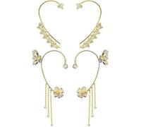 RIJXU 2 Pairs Dainty Silver Butterfly Ear Cuffs & Wraps for Women Non Piercing Bling Butterfly Tassel Style Zircon Earrings Ear Clips Bridal Wedding Jewelry, Large, Metal Rhinestone, Rhinestone, Large