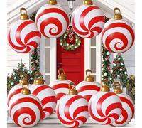 RIKAY 24 Inch Inflatable Candy Cane Christmas Outdoor Decorations Oversized PVC Giant Christmas Balls Large Xmas Decorations Hanging Ornaments for Garden Yard Lawn Front Porch Party Decor