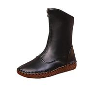 RIKAY Ankle Boots for Women UK Zip Up Chunky Mid Calf Boots Chelsea Boots Ladies Slip On Flat Leather Boots Comfy Lightweight Slouch Shoes Boots Outdoor Hiking Bootie Solid Color