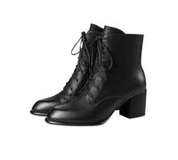 RIKAY Chunky Heels for Women Sale, Lace Up Leather Boots Mid Calf Boots Pointed Toe Ankle Boots UK Clearance Short Boots Heels Casual Booties Shoes Plus Size Ladies Snug Boots for Work Business