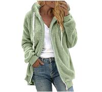 RIKAY Fleece Jacket for Women Plain Hoodie Winter Warm Teddy Fleece Jackets Soft Fluffy Coat Hooded Overcoat Cardigan Full Zip Casual Loose Comfy Ladies Jumper Tops Outwear Plus Size