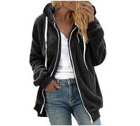 RIKAY Fleece Jacket for Women Plain Hoodie Winter Warm Teddy Fleece Jackets Soft Fluffy Coat Hooded Overcoat Cardigan Full Zip Casual Loose Comfy Ladies Jumper Tops Outwear Plus Size