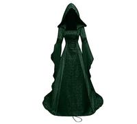 RIKAY Halloween Costumes: Adult Women's Hooded Witch Costume - Medieval Vampire, Renaissance Gothic Corset Dress - Bell Sleeve Steampunk Clothes in Green