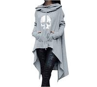 RIKAY Halloween Costumes Women Vintage Tailcoat Skull Print Elegant Sweatshirt Plus Size Waist Coat Back Bandage Lace Stitching Jacket Overcoat Ladies Long Sleeve Outwear Pullover Blouses Shirts Tops