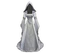 RIKAY Halloween Vintage Witch Dress, Witch Hooded Dress Costume, Womens Renaissance Medieval Costume Gray