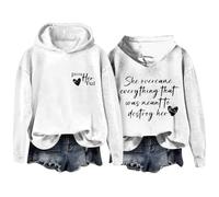 RIKAY Hoodies for Women UK, “Powherful She Overcame Everything Was Meant To Destroy” Letter Print Pullover Hooded Sweatshirt Oversized Crewneck Long Sleeve Tops Essentials Hoodie White