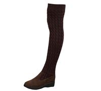 RIKAY Knee High Knit Boots for Women Sale Suede Boots Comfortable Platform Chunky Block Heel Pointed Toe with Knitted Collar Pull On Ladies Slouch Shoes Over the Knee Walking Boots UK Clearance