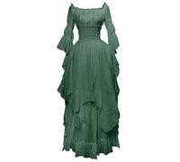 RIKAY Maxi Dress Victorian Dress Women's Renaissance Retro Medieval Irish Dress Off Shoulder Gothic Maxi Dress Pirate Peasant Dress Ruffle Layered Chemise for Ladies Halloween Costumes