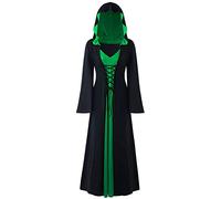 RIKAY Renaissance Dress Medieval Dress Women Hooded Witch Dress Victorian Renaissance Maxi Dress Vintage Corset Dress Vampire Gothic Punk Costumes for Halloween Cosplay Party Green