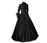 RIKAY Spaghetti Strap Dress Victorian Vintage Dresses for Women Medieval Gothic Court Masquerade Dress Party Swinging Evening A-Line Gown Patchwork Bow Tie Flared Sleeve Halloween Maxi Dress Black