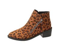 RIKAY Suede Boots Womens Leopard Print Mid Calf Boot Platform Chunky Boots Wide Fit Vintage Boots Round Toe Ankle Boots for Women UK Sale Fall Fashion Casual Pointed Boots Walking Shoes Booties