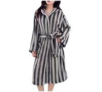 RIKAY Towelling Bath Robes for Women Striped Bathrobe Hooded Neck Sleepwear Robe Long Belt Ngihtgown Pockets Sleepwear Long Sleves Verknee Pajamas Loose Warm Thickened Long Velvet Bathrobe Home